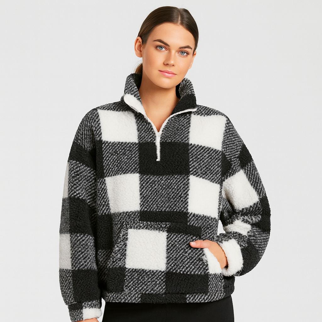 Damen-Fleecepullover mit Karomuster – Weiches, warmes und bequemes Design