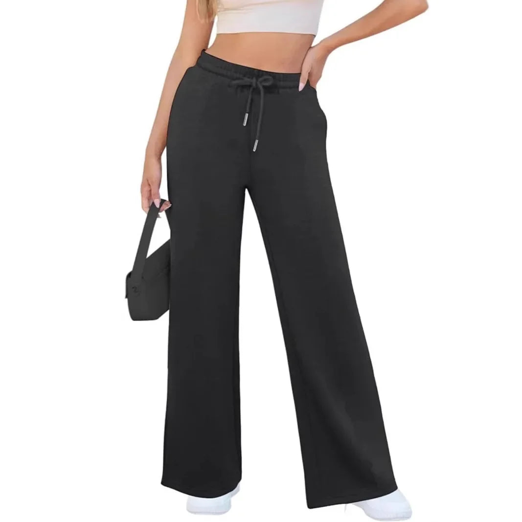 Damen-Loungewear-Hose – Bequeme Hose mit weitem Bein und Kordelzug