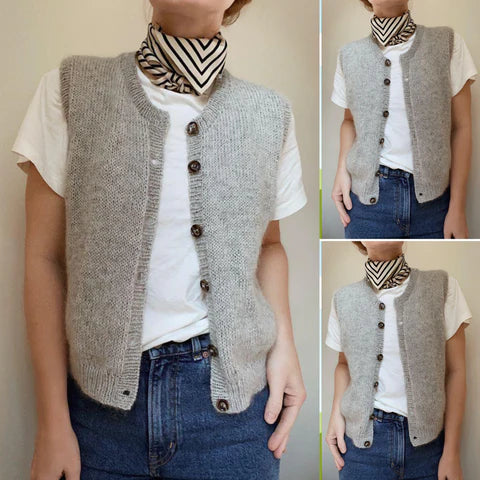 Lichtgrijs Mouwloos Dames Gilet met Knoopsluiting – Tijdloos en Elegant