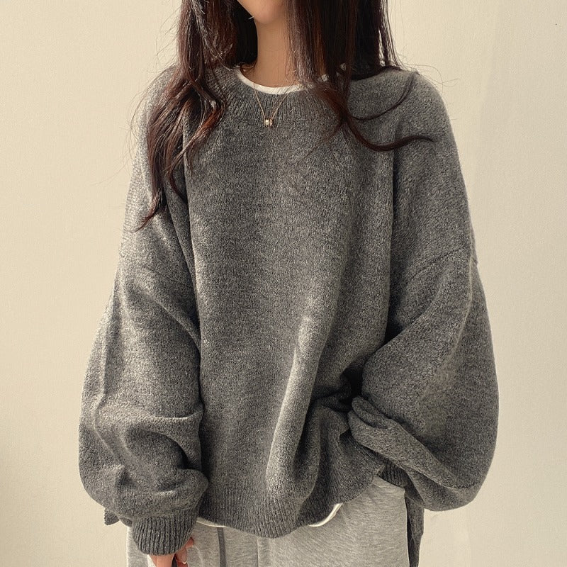 Oversize-Pullover für Damen mit Laternenärmeln und Rundhalsausschnitt