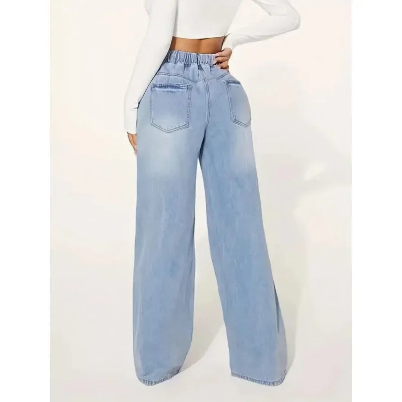 Dames Wide-Leg Jeans – Trendy Rechte Spijkerbroek met Hoge Taille