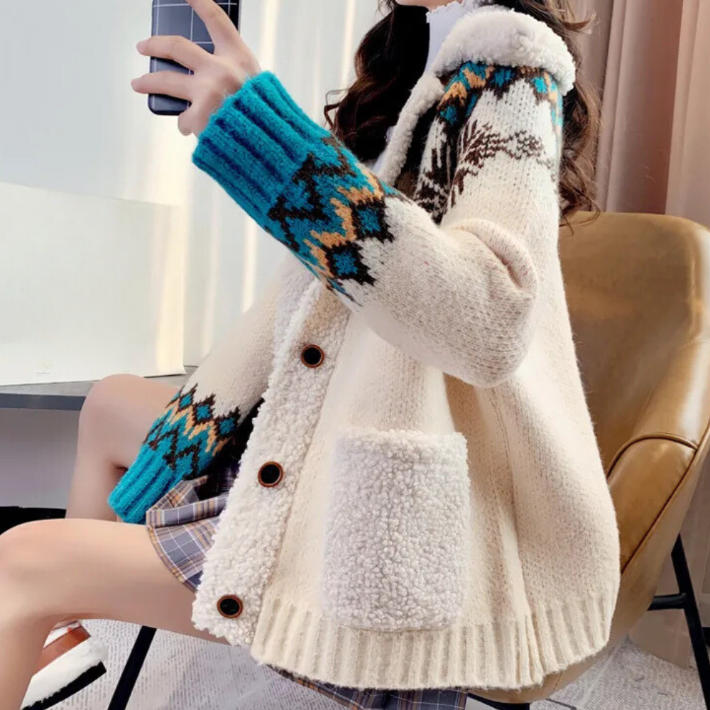 Dames Gebreide Cardigan – Warme Vestjas met Patroon & Zakdetails