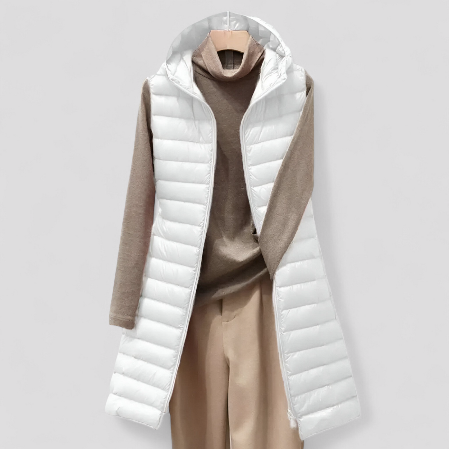 Lange Gewatteerde Damesbodywarmer – Stijlvol Mouwloos Winterdesign