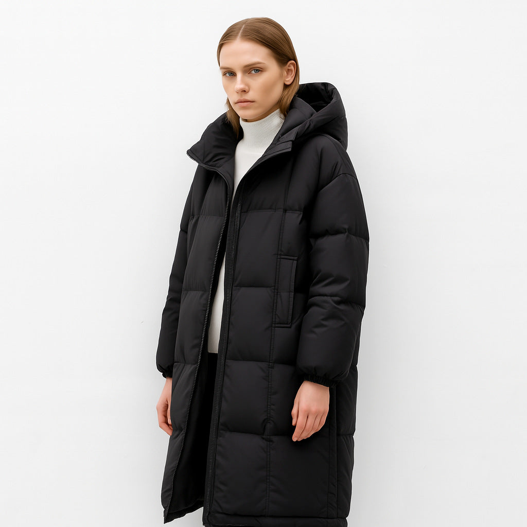 Langer, wattierter Damenmantel – Warmer Wintermantel mit Kapuze