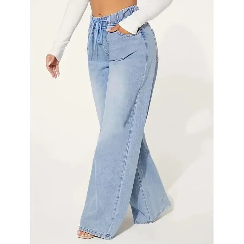 Dames Wide-Leg Jeans – Trendy Rechte Spijkerbroek met Hoge Taille