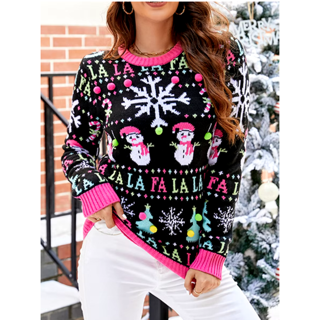 Weihnachtspullover für Damen – Bunter Partypullover mit auffälligem Weihnachtsmotiv