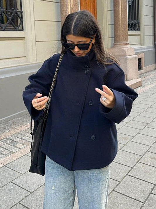 Oversized Damesjas – Elegante Lange Jas met Hoge Kraag