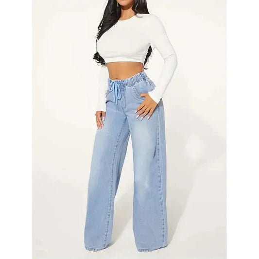 Dames Wide-Leg Jeans – Trendy Rechte Spijkerbroek met Hoge Taille