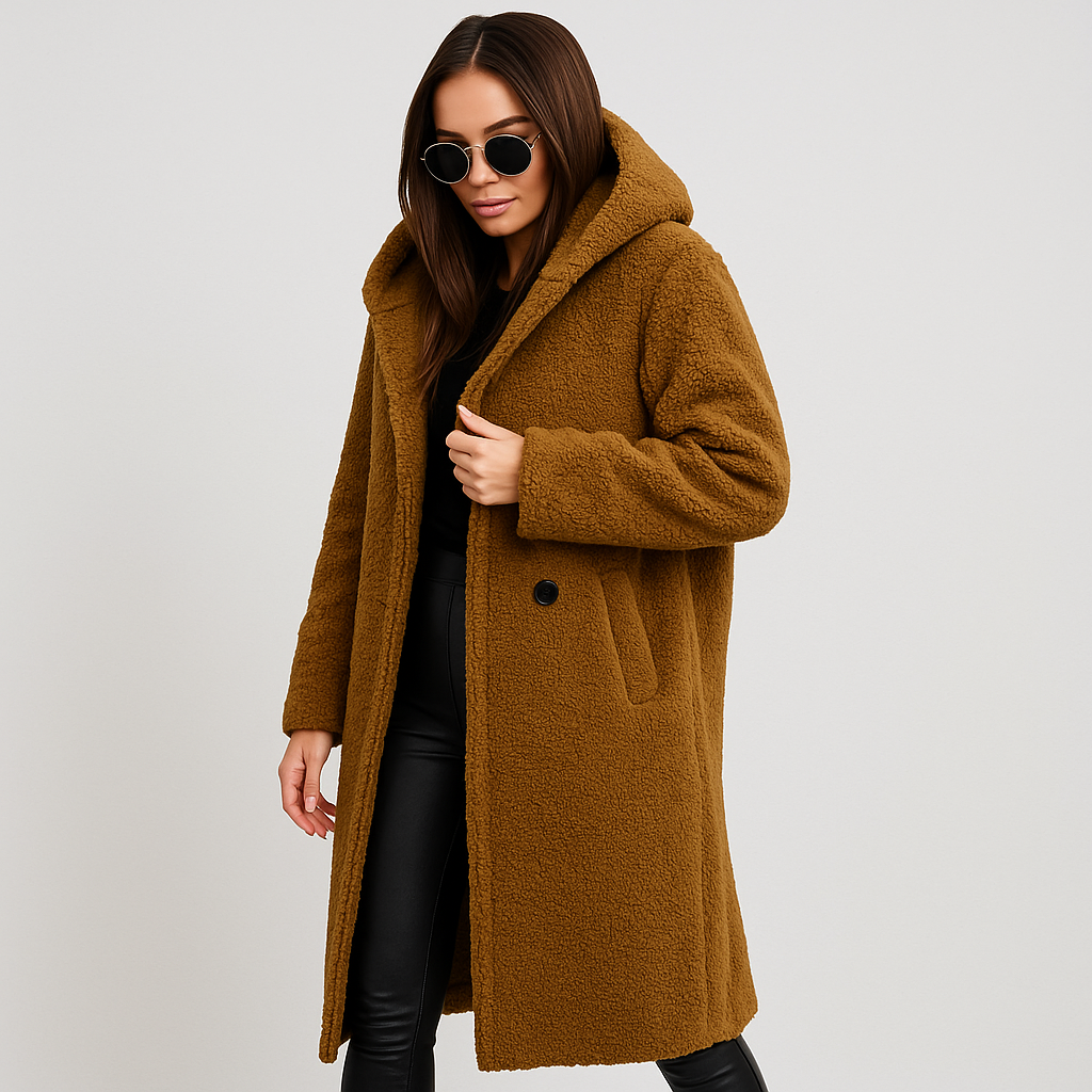 Dames Lange Winterjas met Capuchon – Warm, Zacht & Stijlvol