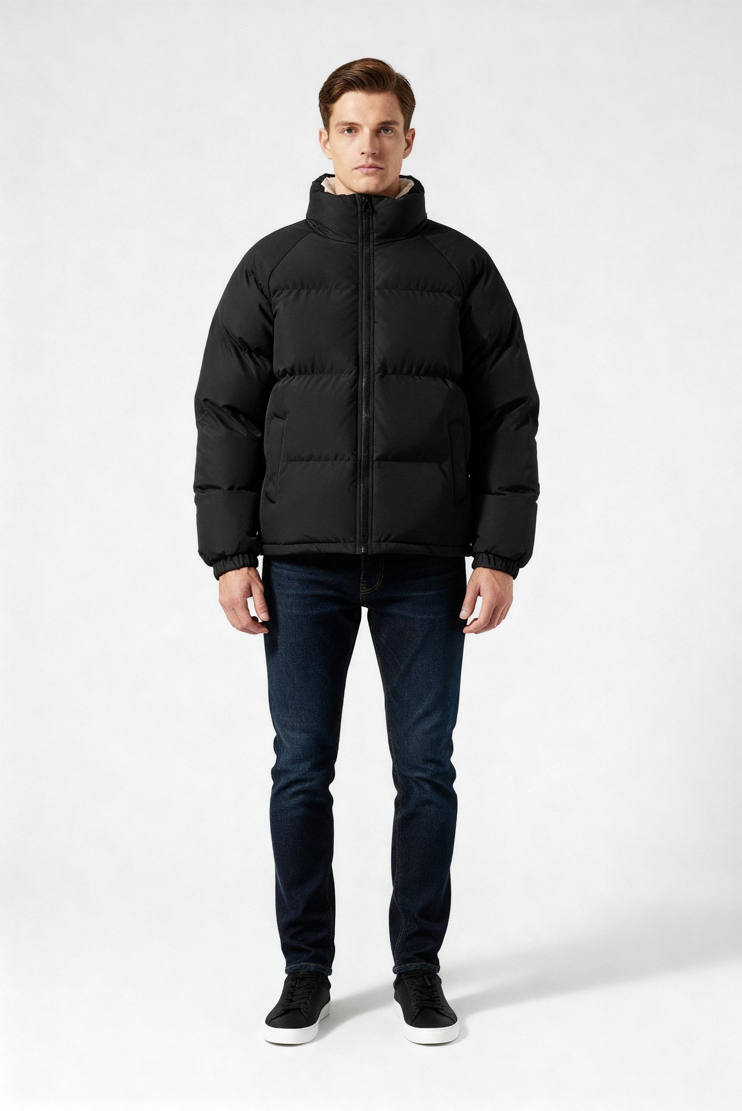 Wattierte Herren-Winterjacke - Warme Jacke mit hohem Kragen und Futter