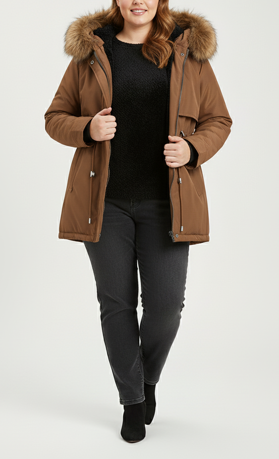 Damen-Wintermantel mit Kunstpelzkragen – Warmes und elegantes Design