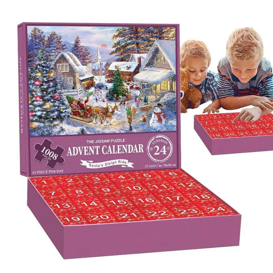 Puzzel Adventskalender met 24 Vakjes – 1008-Delige Kersteditie