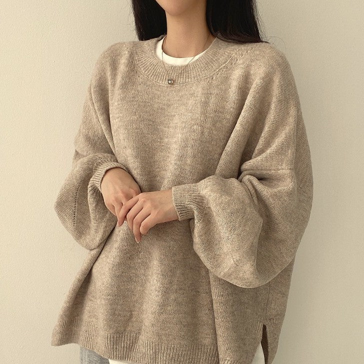 Oversize-Pullover für Damen mit Laternenärmeln und Rundhalsausschnitt