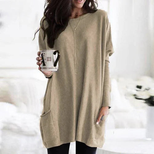 Oversized tuniek trui dames met zakken en ronde hals