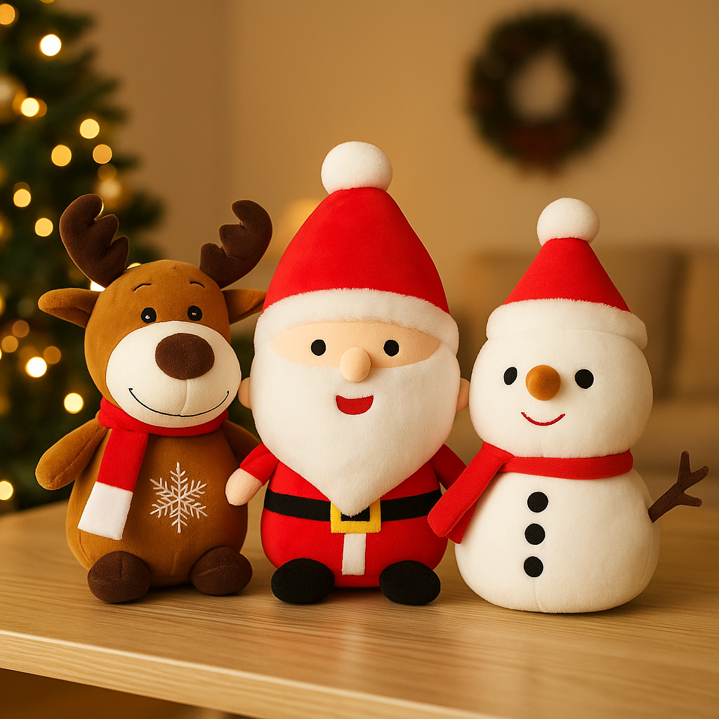 Kerst Decoratie Set – Pluche Kerstman, Rendier & Sneeuwpop