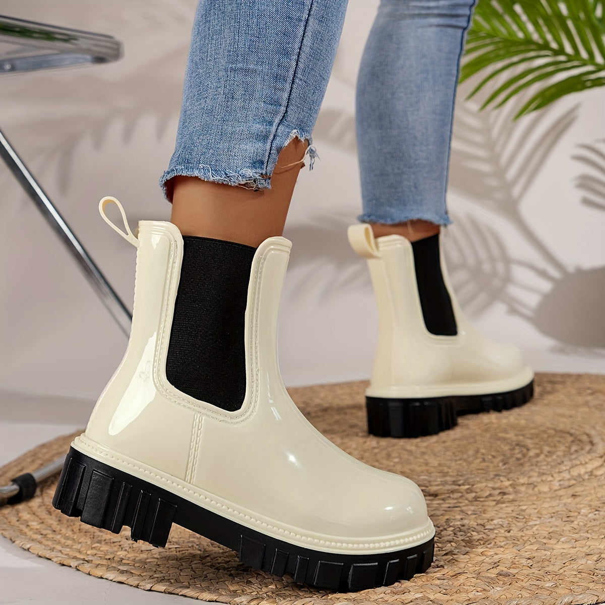 Chelsea Regenlaarzen Dames – Waterdichte Enkelboots met Dikke Zool