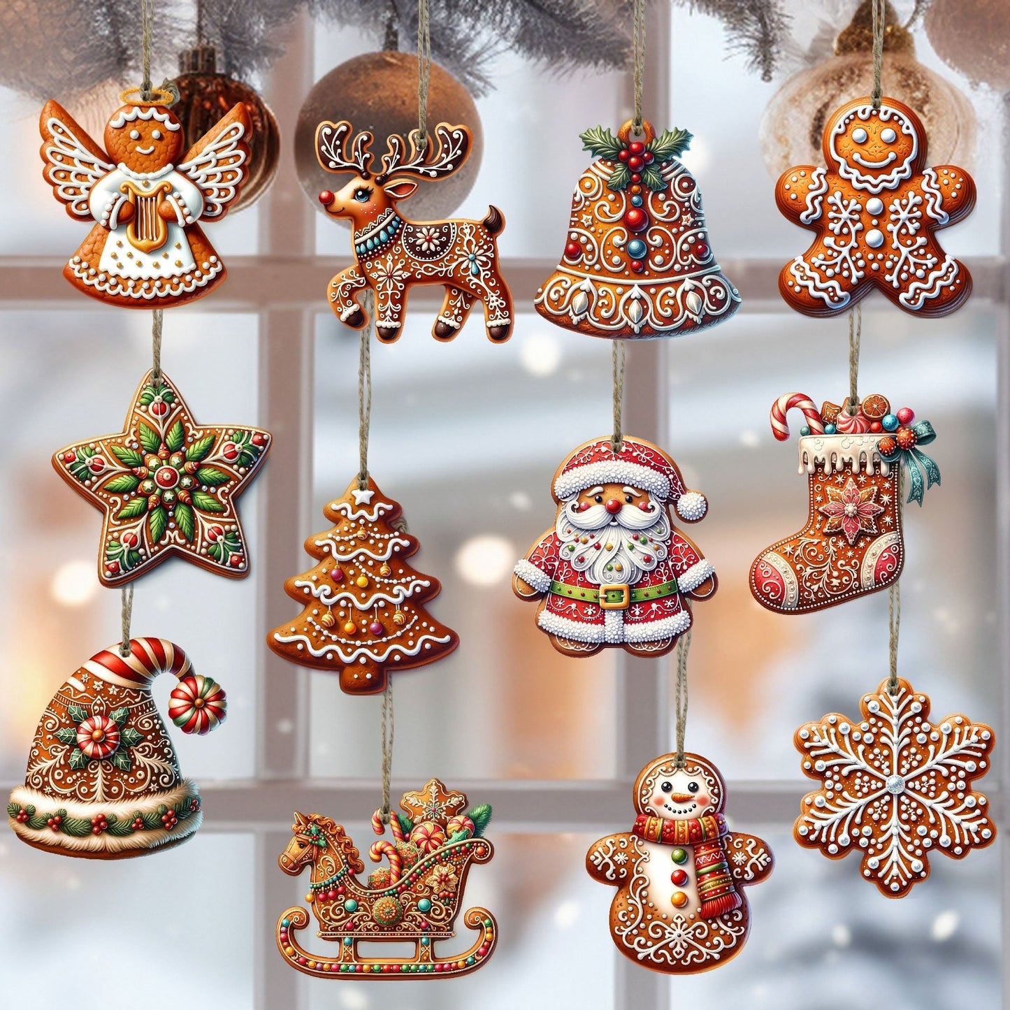 Gingerbread Kerstornamenten – Set Decoraties voor Boom & Interieur