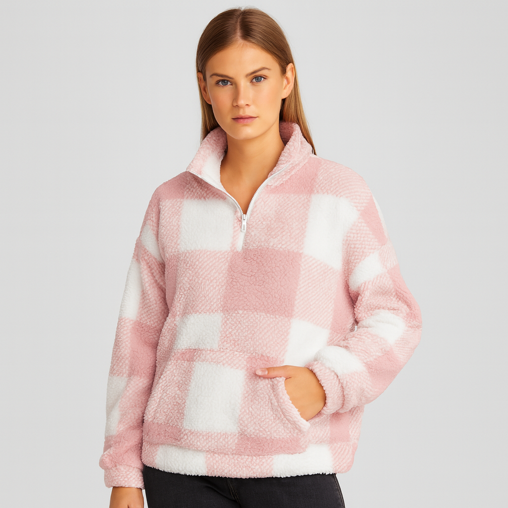 Damen-Fleecepullover mit Karomuster – Weiches, warmes und bequemes Design