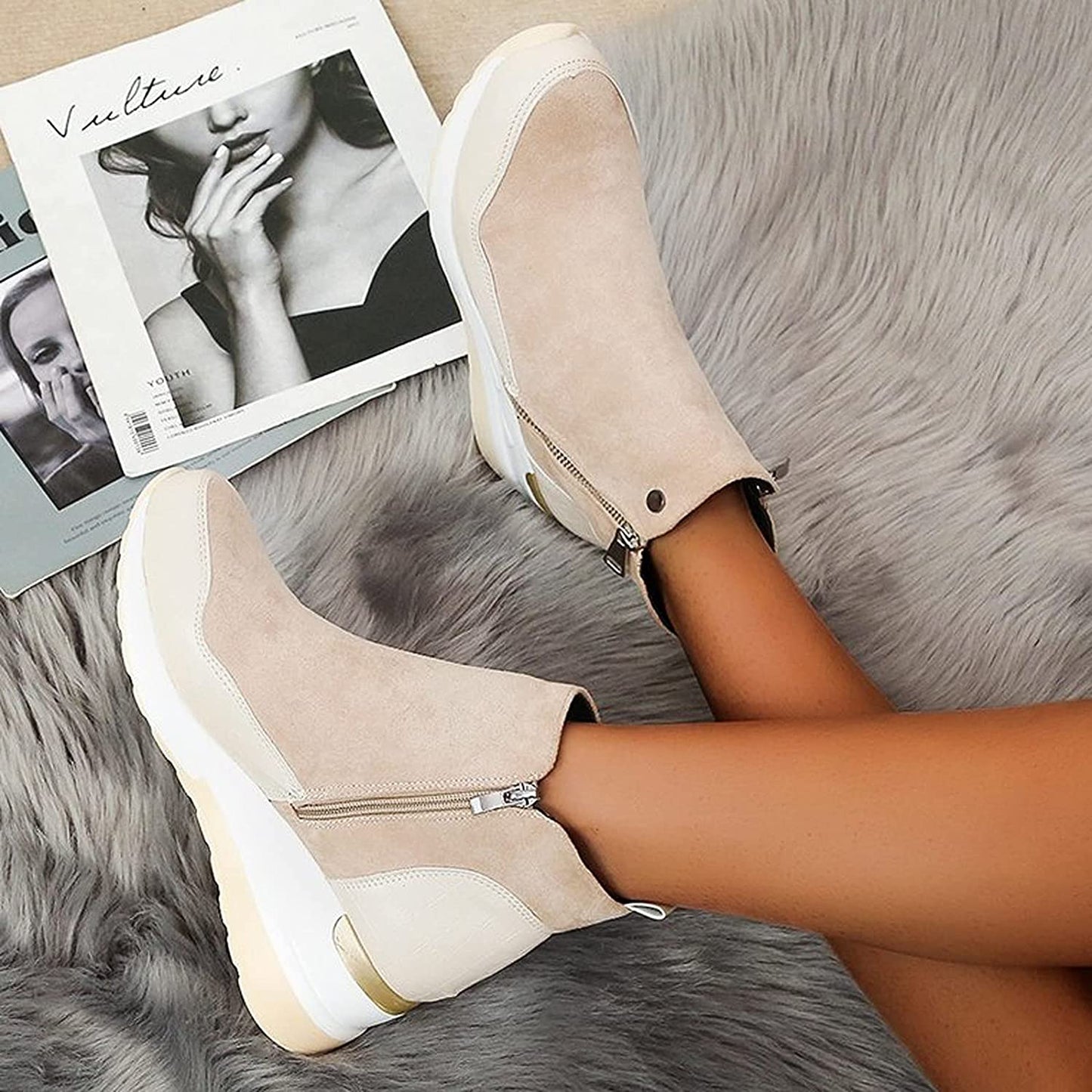 Dames Winter Sneakerboots – Warme Enkellaarzen met Sleehak en Rits