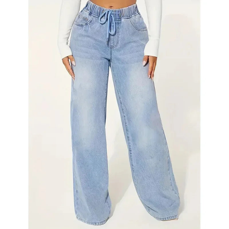 Dames Wide-Leg Jeans – Trendy Rechte Spijkerbroek met Hoge Taille