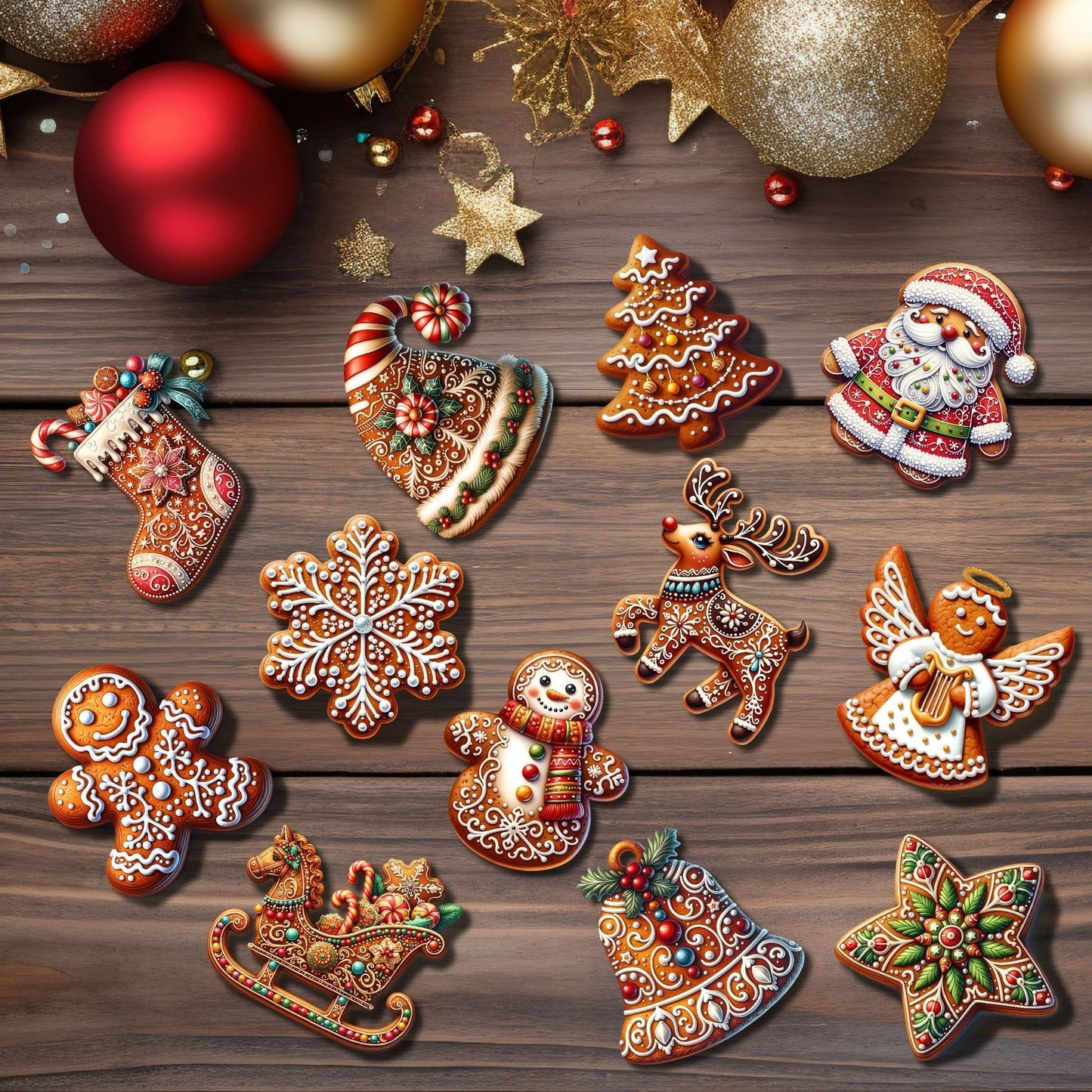 Gingerbread Kerstornamenten – Set Decoraties voor Boom & Interieur
