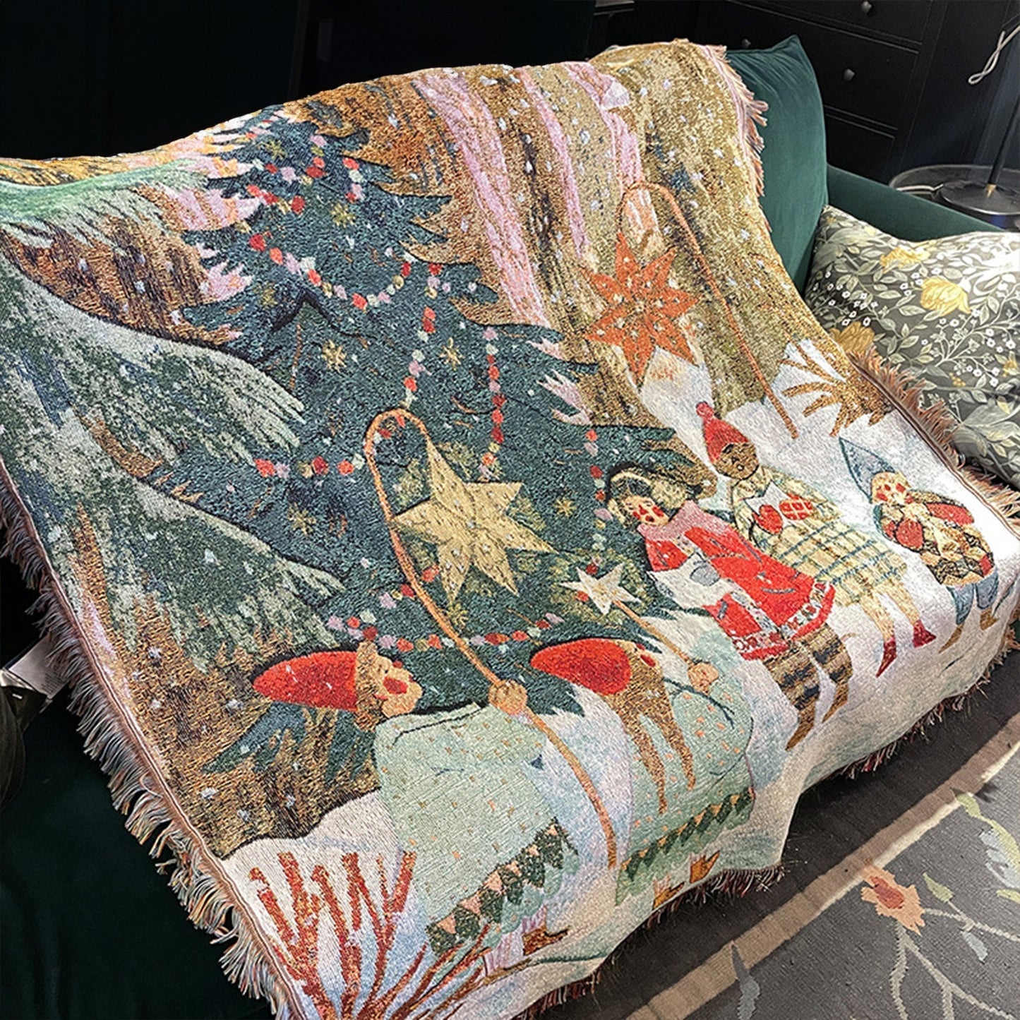 Vintage kerst plaid – Decoratieve deken met klassieke winterprint