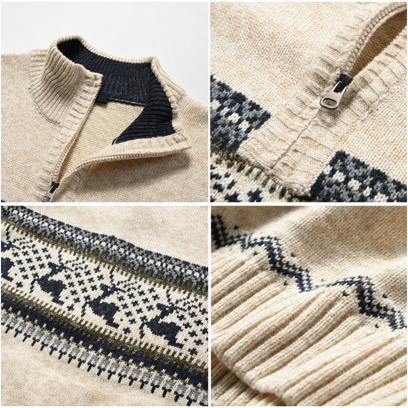 Heren Gebreide Trui met Half-Rits – Klassiek Winterpatroon