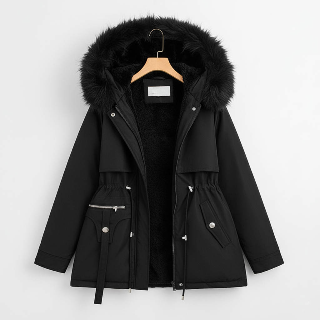 Damen-Wintermantel mit Kunstpelzkragen – Warmes und elegantes Design