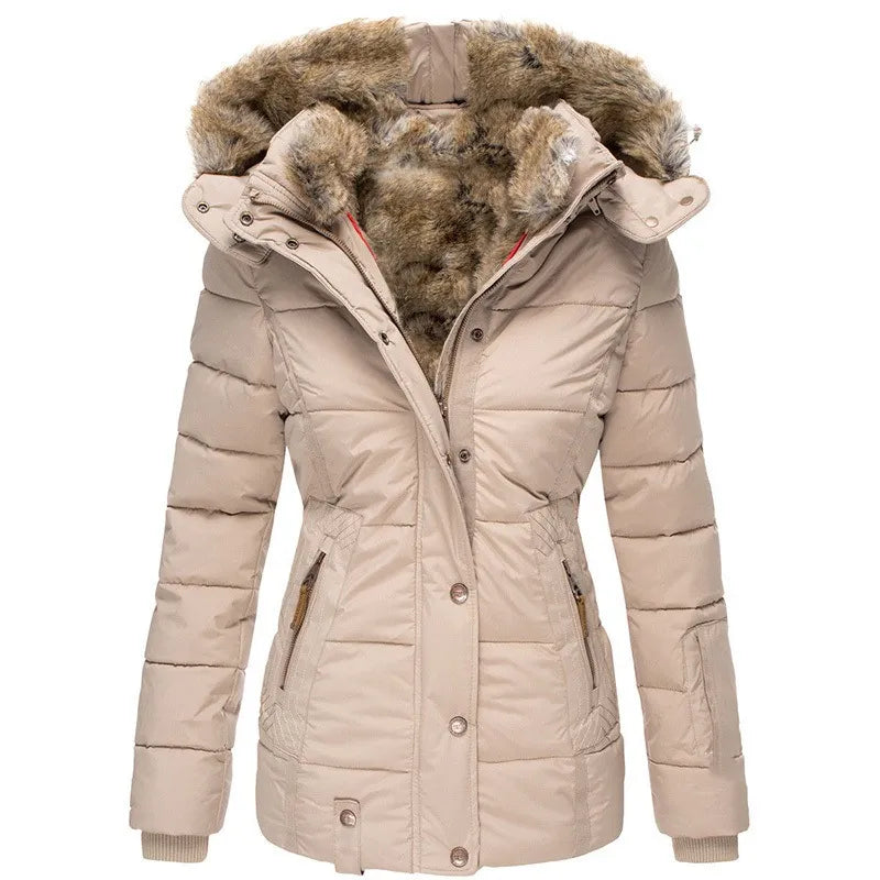 Dames winterjas – Getailleerde parka met afneembare capuchon