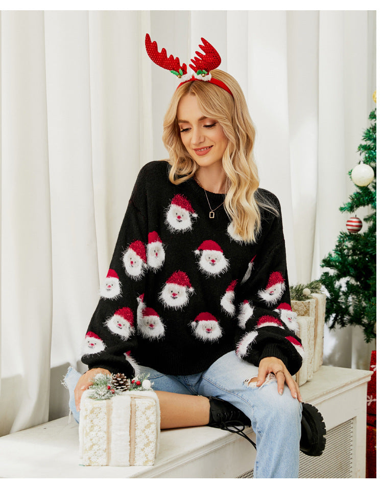 Dames Kersttrui – Vrolijke Sweater met Santa All-Over Print