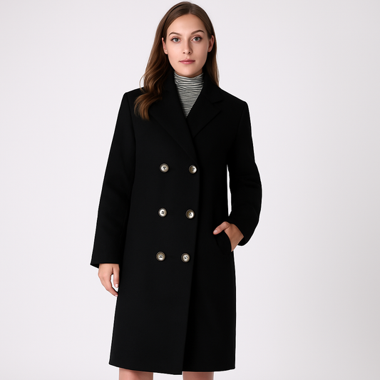 Langer Damenmantel mit doppelter Knopfleiste – elegant und zeitlos