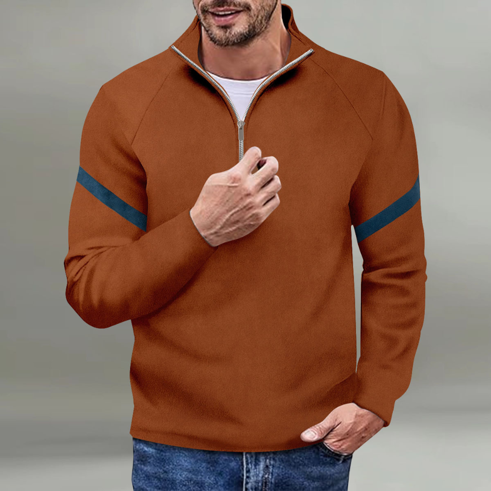 Herren-Pullover mit halbem Reißverschluss – Sportlicher Pullover mit Streifenmuster
