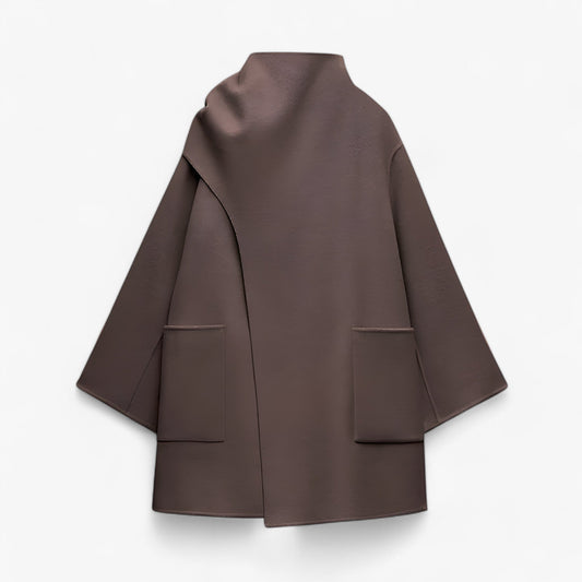 Asymmetrische Damesmantel – Moderne Oversized Jas met Hoge Kraag