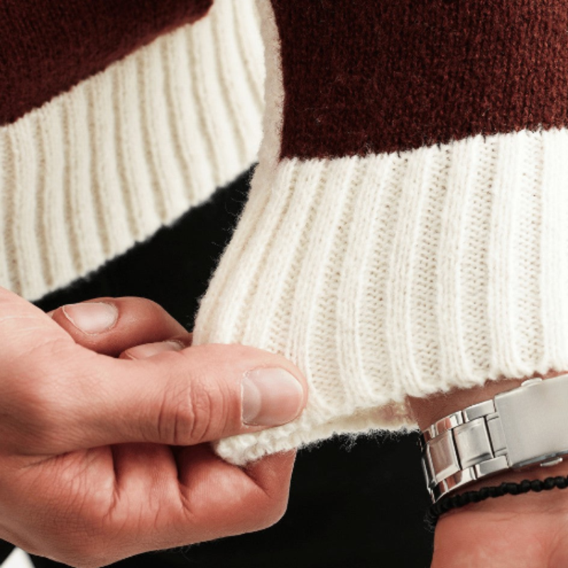 Heren Gebreide Coltrui – Stijlvolle Colorblock Wintertrui