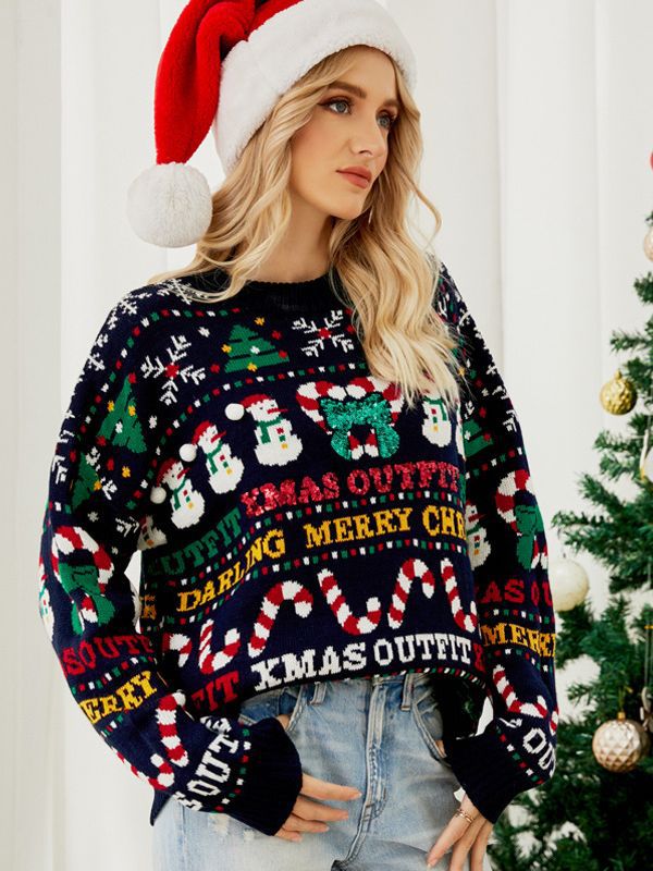 Weihnachtspullover für Damen – Fröhlicher Winterpullover mit weihnachtlichem Allover-Print