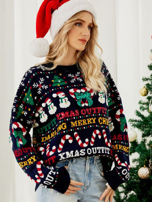 Weihnachtspullover für Damen – Fröhlicher Winterpullover mit weihnachtlichem Allover-Print