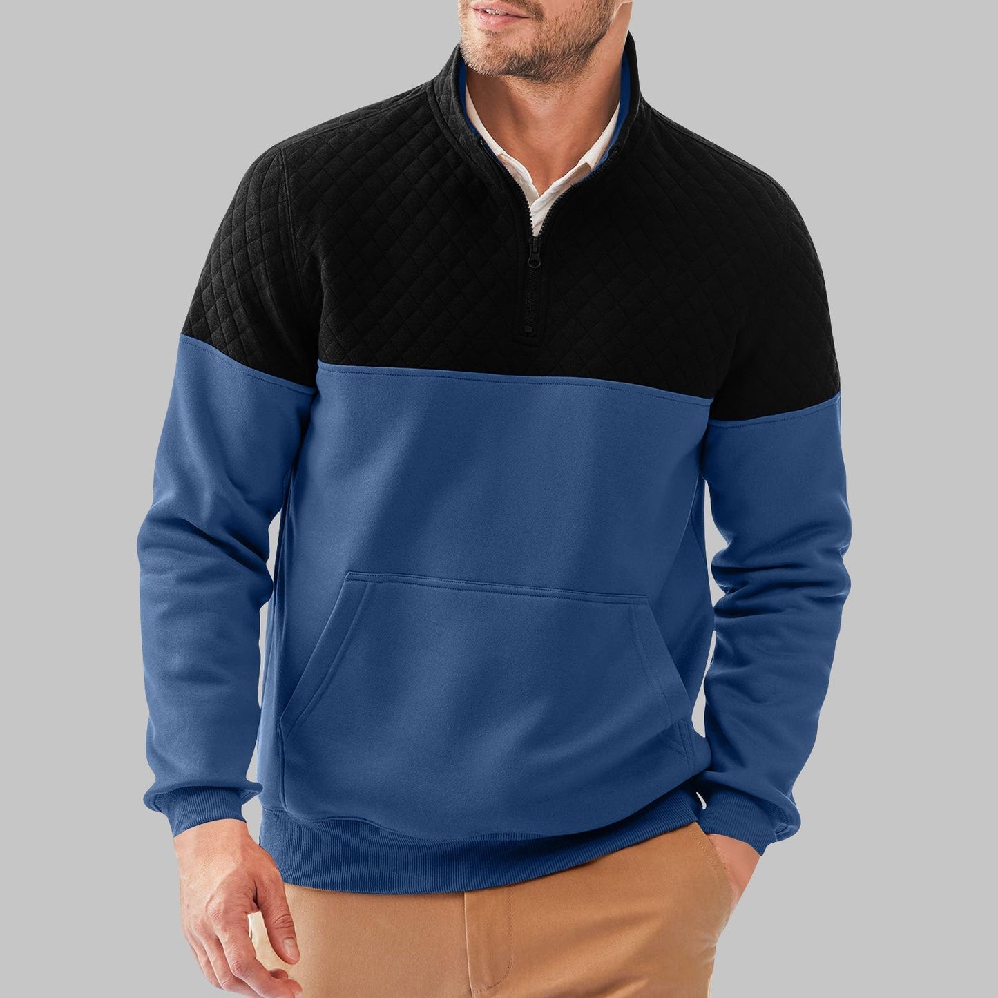 Heren Kleurblok Trui – Warme Half-Zip Sweater met Moderne Look