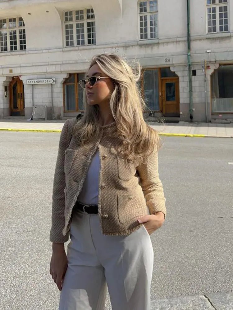 Tweed Blazer met Vintage-Chic en Elegante Pasvorm