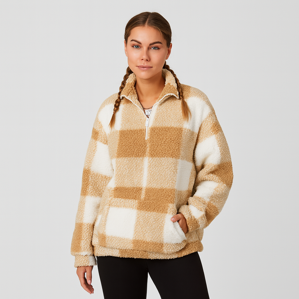 Damen-Fleecepullover mit Karomuster – Weiches, warmes und bequemes Design