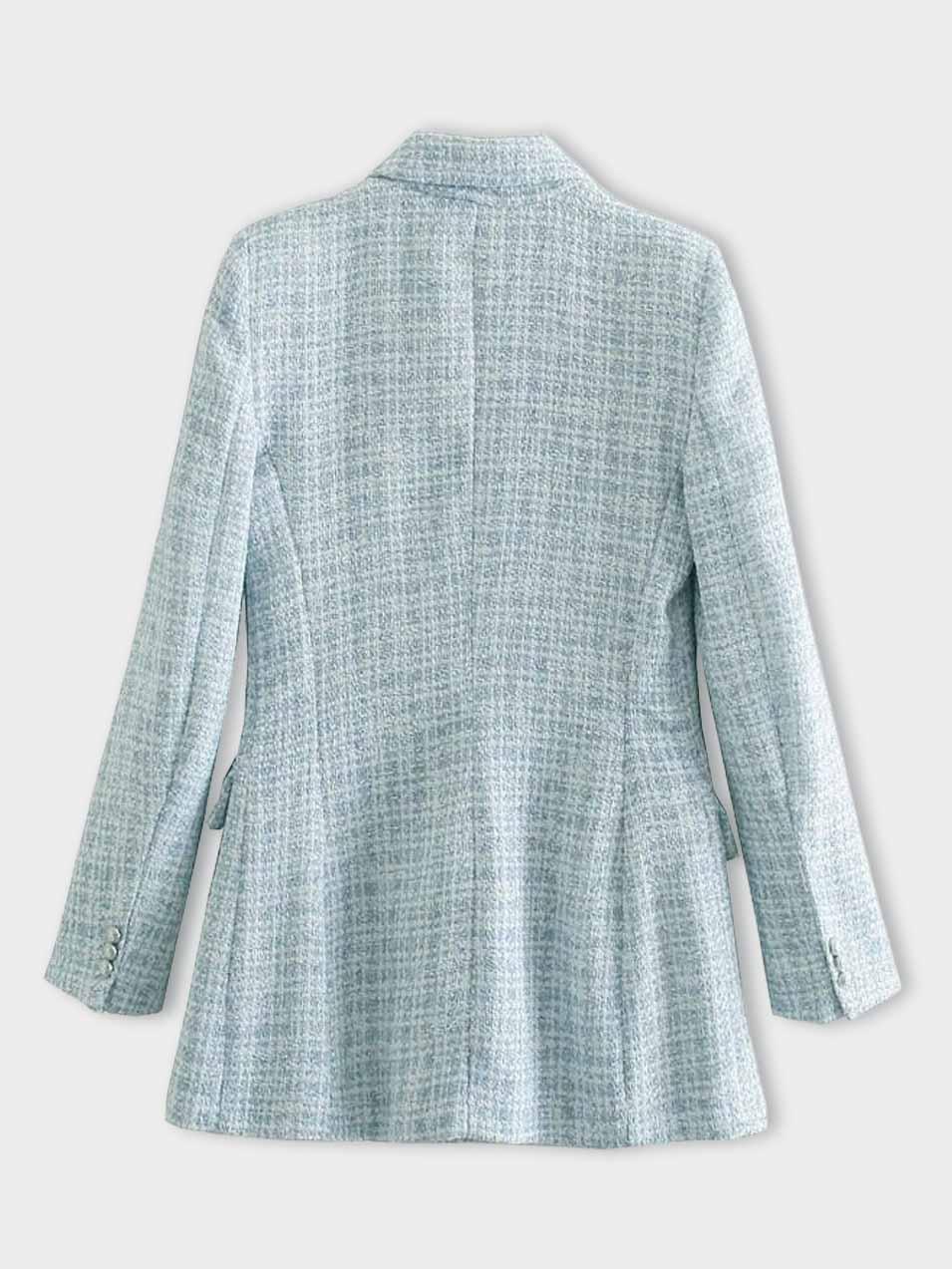 Lichtblauwe Dames Tweed Blazer – Dubbelrijig, Getailleerd en Elegant