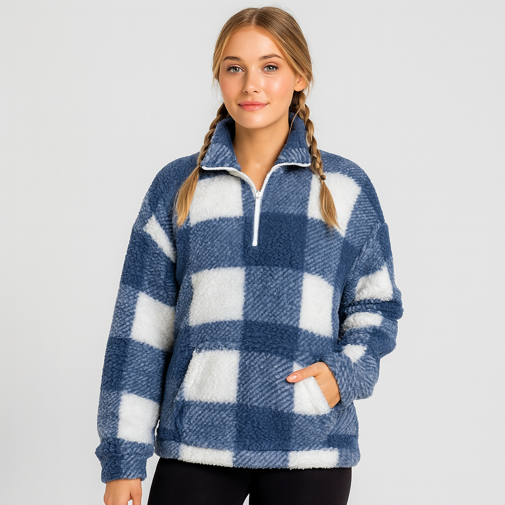 Damen-Fleecepullover mit Karomuster – Weiches, warmes und bequemes Design