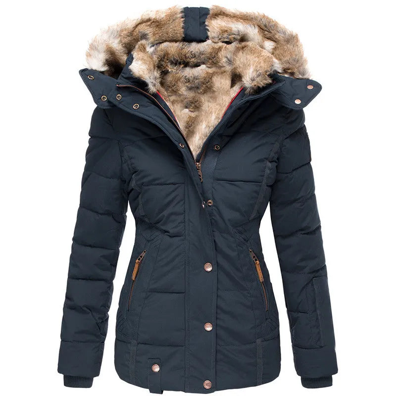 Dames winterjas – Getailleerde parka met afneembare capuchon