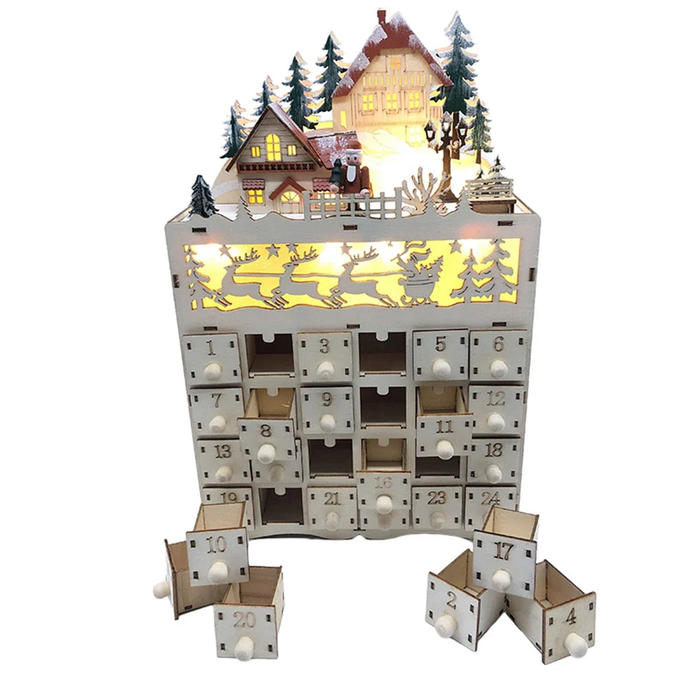 Houten Adventskalender met Licht – Herbruikbare Kerstkalender 24 Vakjes