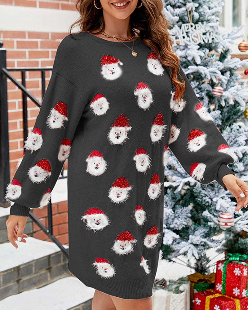 Dames Kerst Sweater Dress – Lange Winterjurk met Santa Print