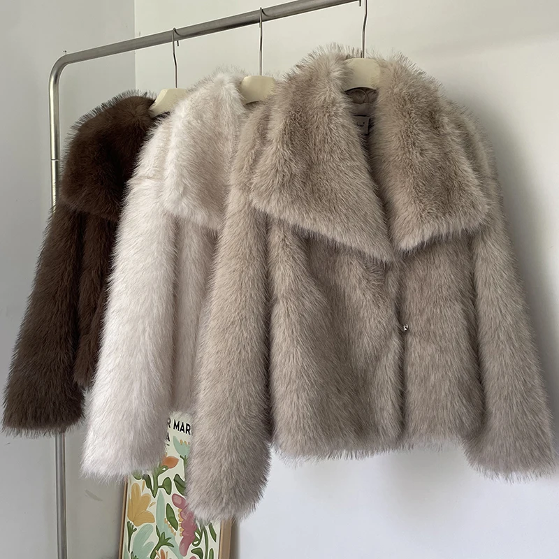 Dames Zachte Winterjas – Elegante Faux Fur Kort Jack