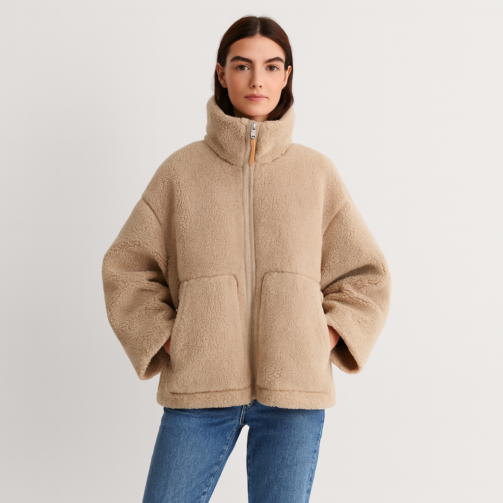 Dames Teddy Fleece Jas – Zacht, Warm & Minimalistisch Ontwerp