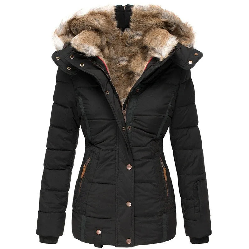Dames winterjas – Getailleerde parka met afneembare capuchon