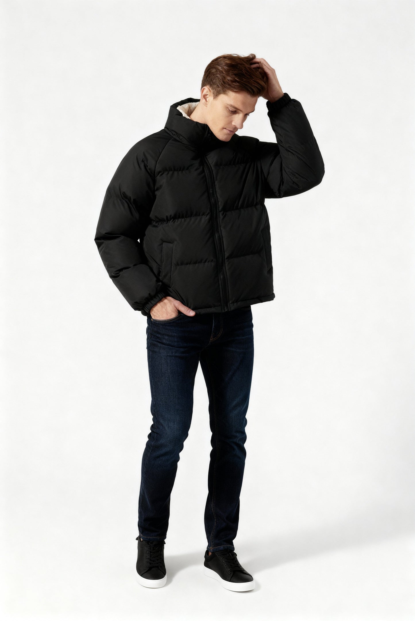 Wattierte Herren-Winterjacke - Warme Jacke mit hohem Kragen und Futter